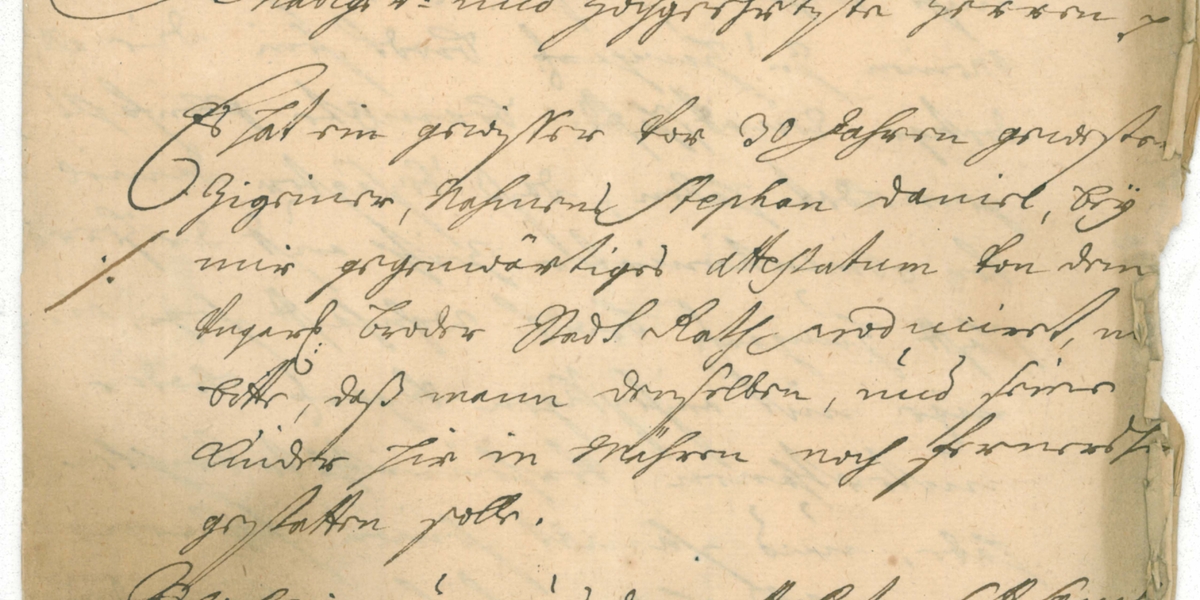 Dobrozdání soudu o životě a práci Štěpána Daniela, poddaného uherskobrodského panství, 1718, originál uložen v Moravském zemském archivu v Brně | Muzeum romské kultury